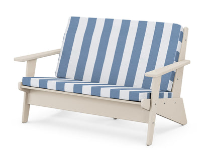 POLYWOOD® Riviera Modern Lounge Loveseat in Sand / Cabana Stripe Sky Blue