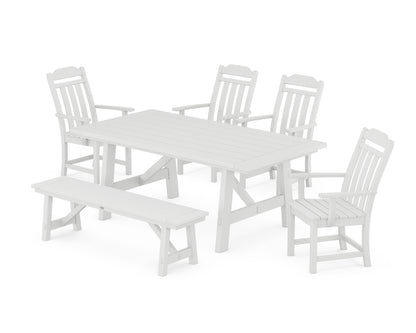 Country Living Cottage 6-Piece Rustic Farmhouse Dining Set with Bench in White