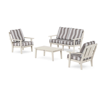 POLYWOOD® Mission 4-Piece Deep Seating Set with Loveseat in Sand / Cabana Stripe Grey Mist