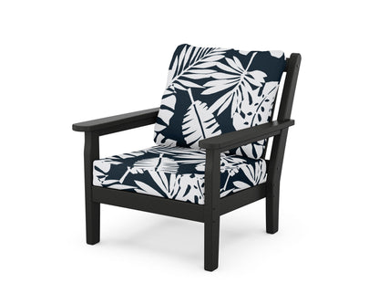 POLYWOOD® Chippendale Deep Seating Chair in Black / Leaf Marine Indigo