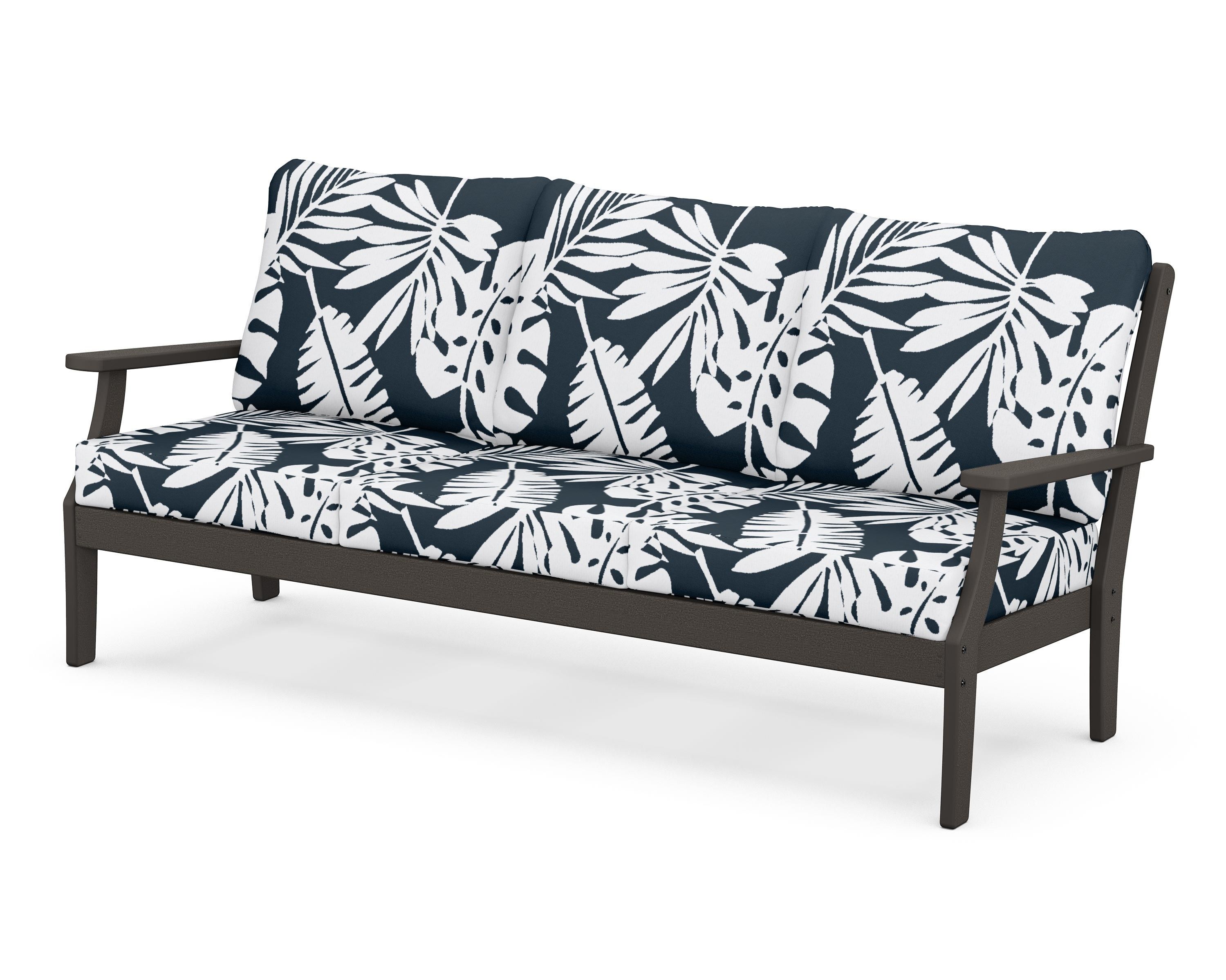 POLYWOOD® Braxton Deep Seating Sofa in Vintage Coffee / Leaf Marine Indigo