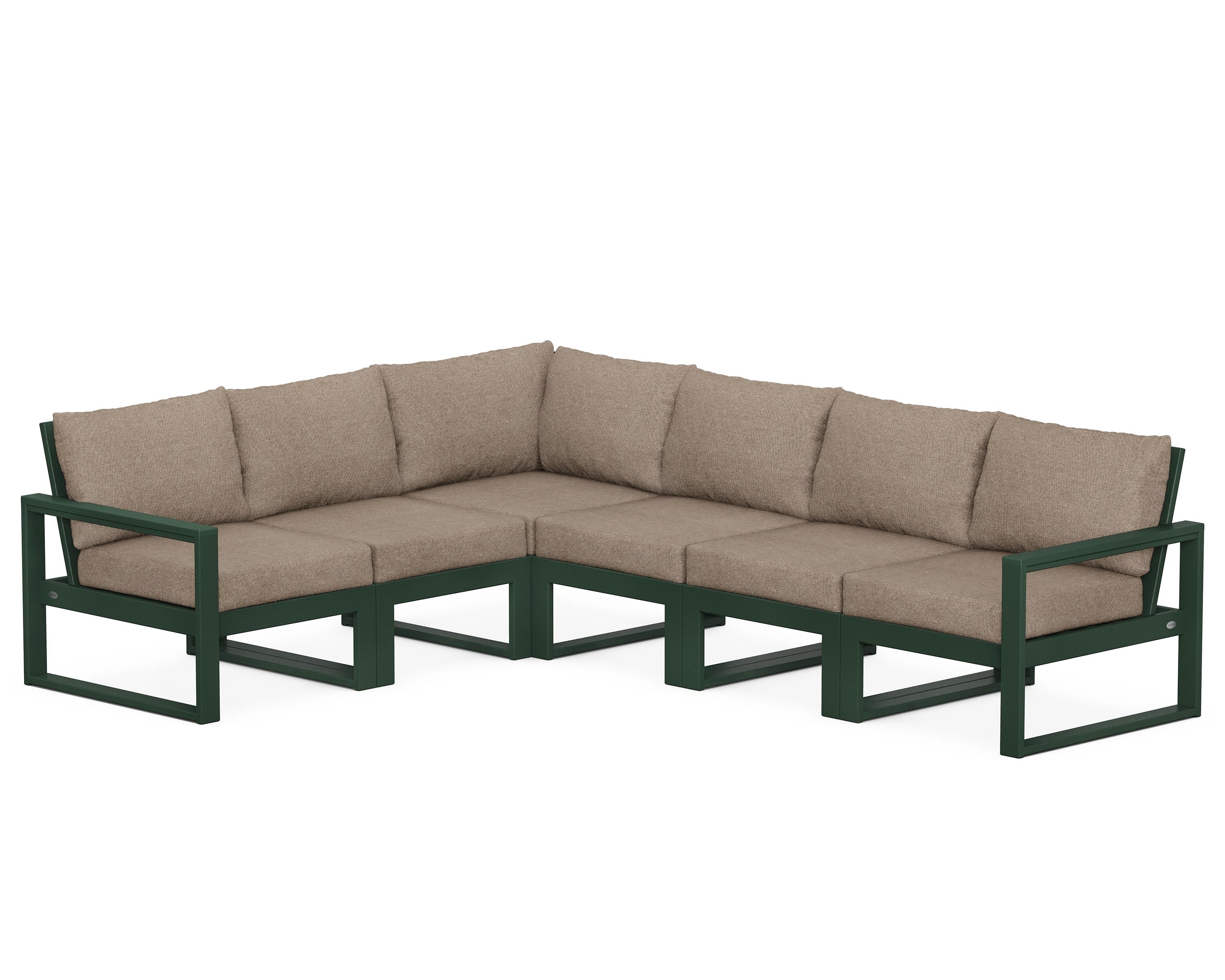 POLYWOOD® EDGE 6-Piece Modular Deep Seating Set in Green / Spiced Burlap
