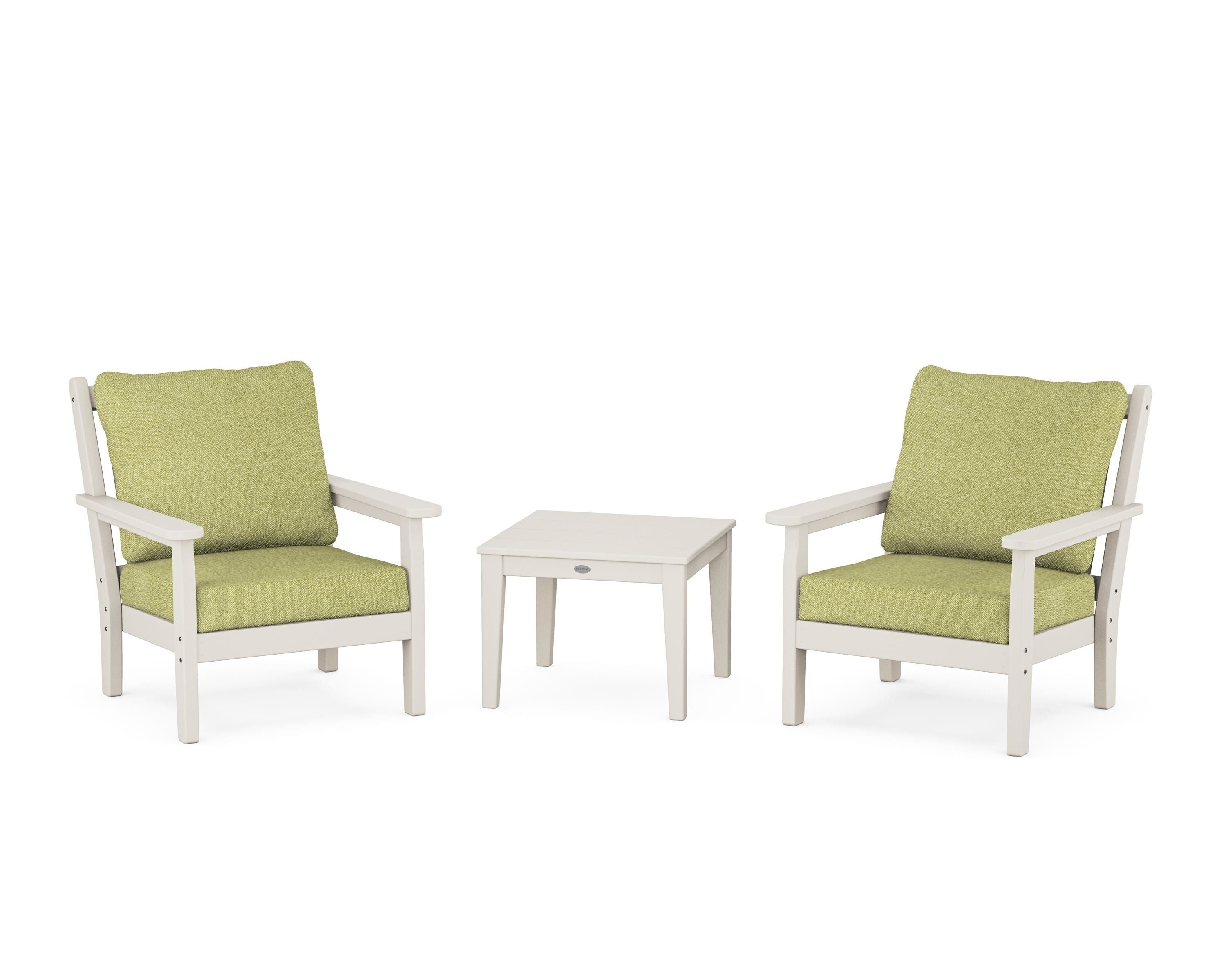 POLYWOOD® Chippendale 3-Piece Deep Seating Set in Sand / Chartreuse Boucle