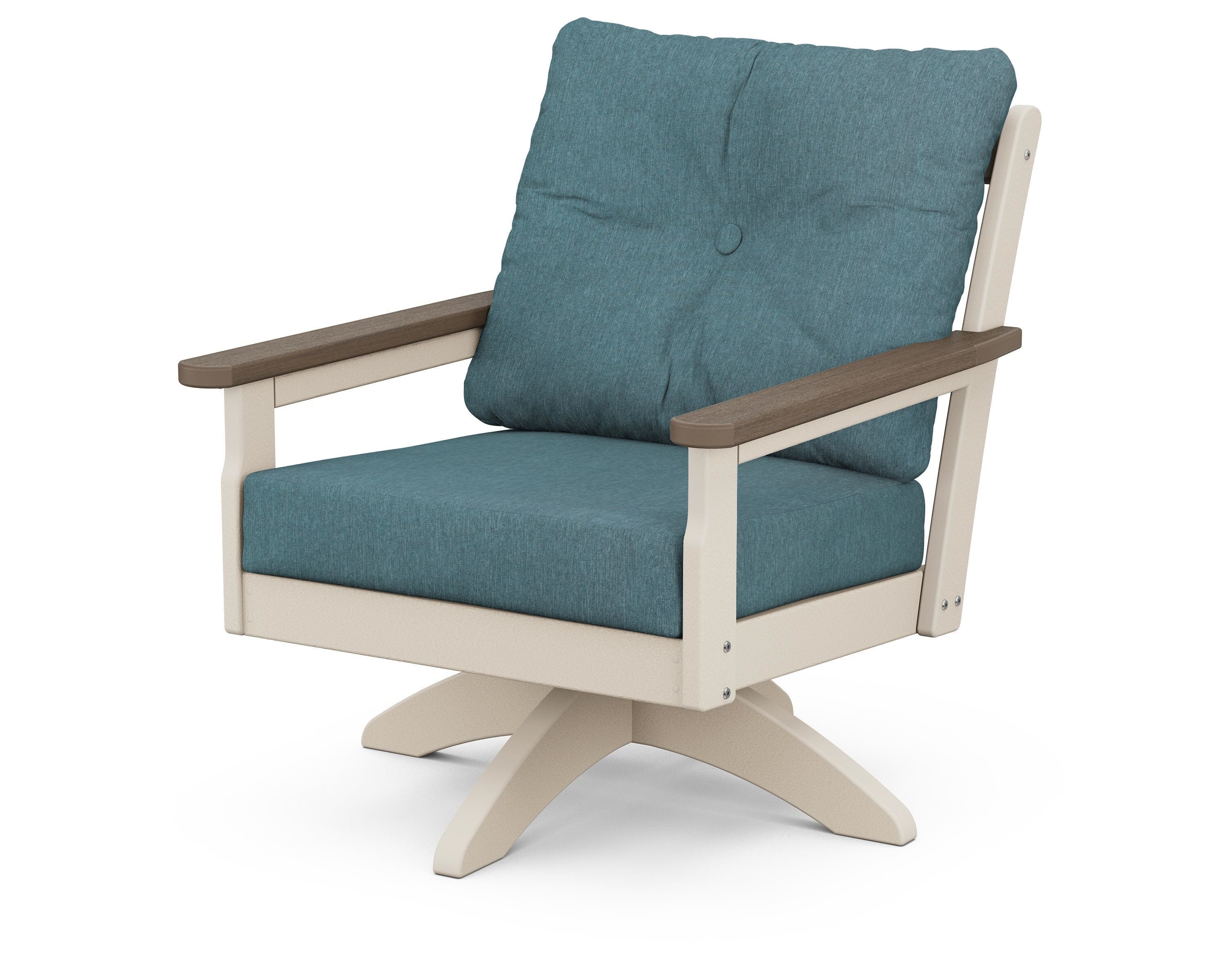 POLYWOOD® Vineyard Deep Seating Swivel Chair in Sand / Kona / Ocean Teal