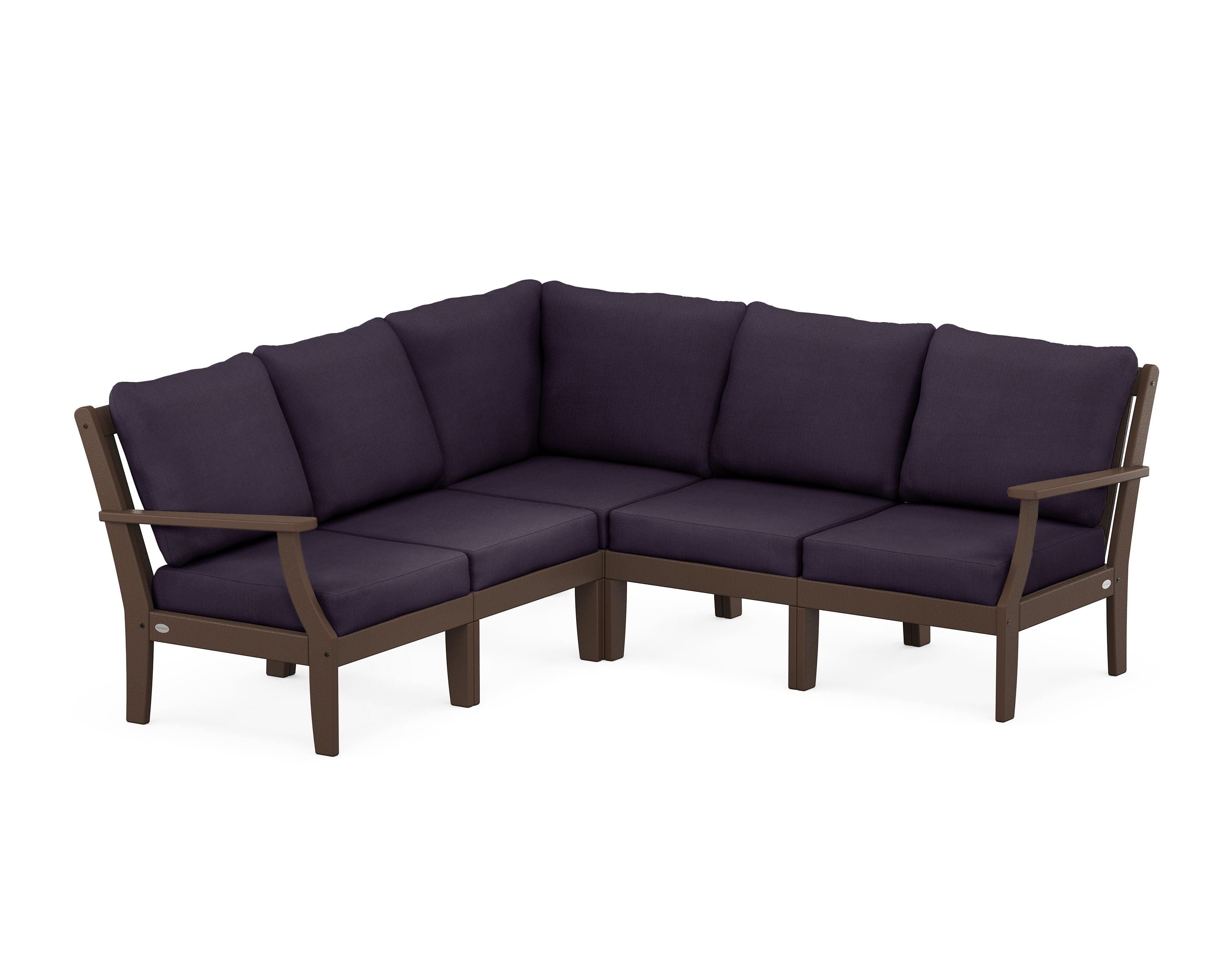 POLYWOOD® Braxton Modular 5-Piece Deep Seating Set in Mahogany / Navy Linen