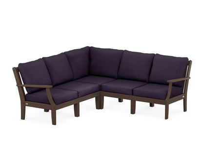 POLYWOOD® Braxton Modular 5-Piece Deep Seating Set in Mahogany / Navy Linen