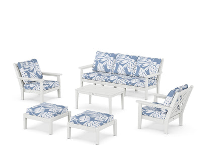 POLYWOOD® Chippendale 6-Piece Lounge Sofa Set in White / Leaf Sky Blue