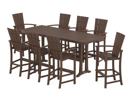 POLYWOOD® Quattro Adirondack 9-Piece Farmhouse Bar Set with Trestle Legs in Mahogany