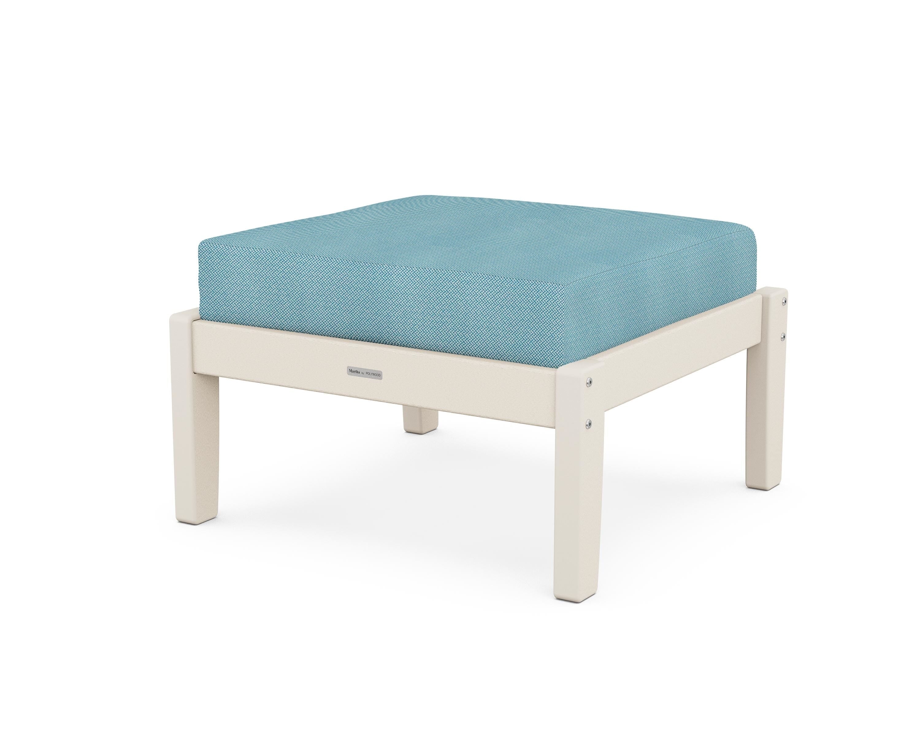 Martha Stewart by POLYWOOD® Chinoiserie Deep Seating Ottoman in Sand / Lattice Sky Blue
