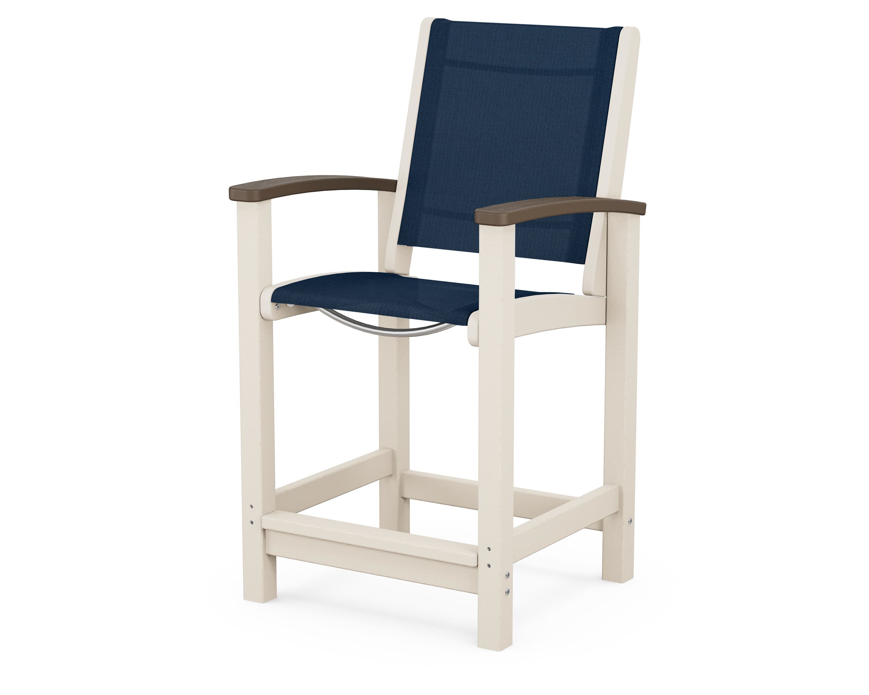 POLYWOOD® Coastal Counter Chair in Sand / Kona / Navy Blue Sling