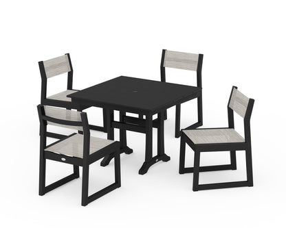 POLYWOOD® EDGE Sling 5-Piece Farmhouse Trestle Side Chair Dining Set in Black / Birch Sling