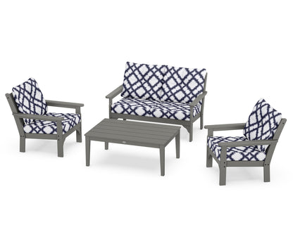 POLYWOOD® Vineyard 4-Piece Deep Seating Set in Slate Grey / Trellis Navy