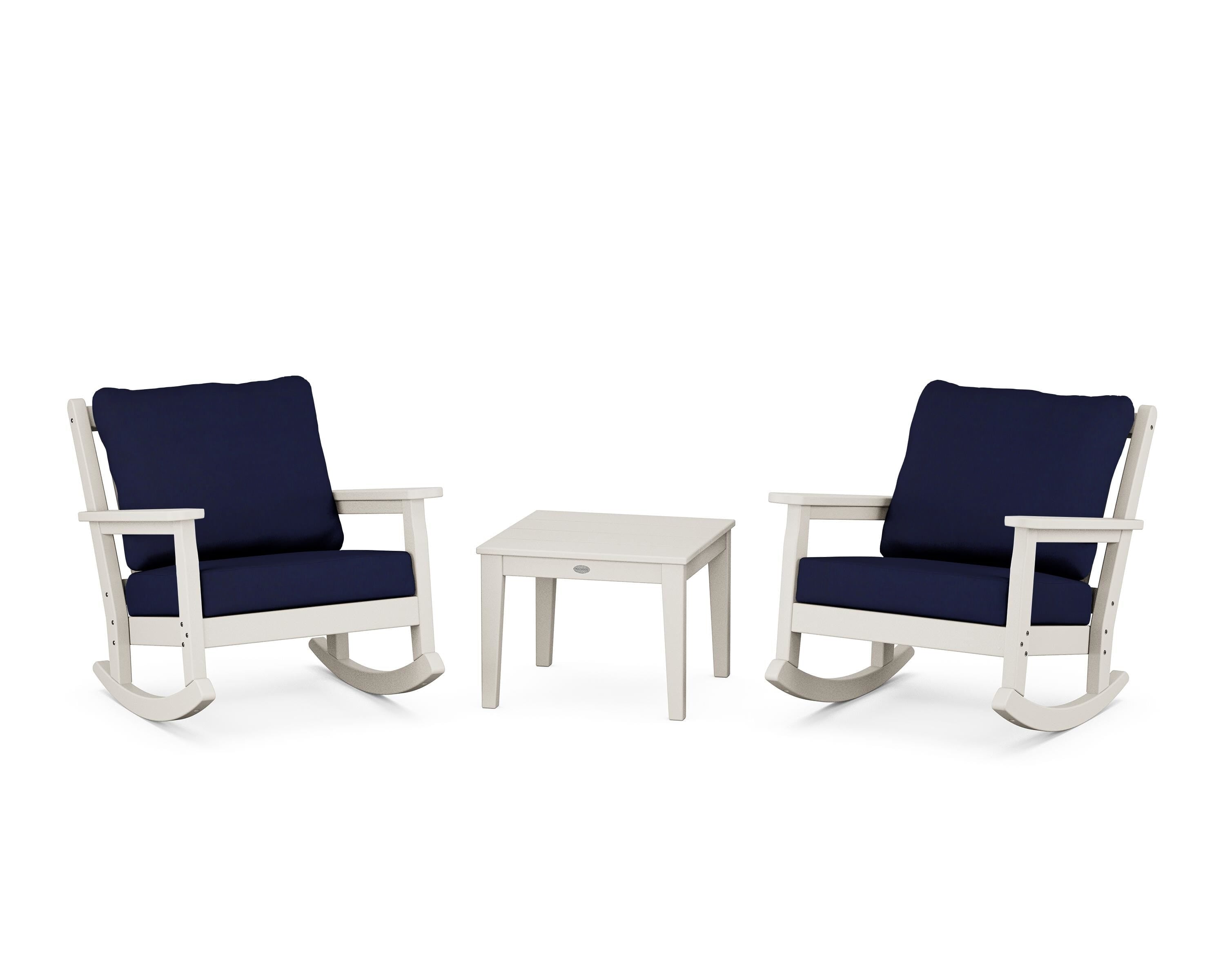 POLYWOOD® Chippendale 3-Piece Deep Seating Rocker Set in Sand / Navy