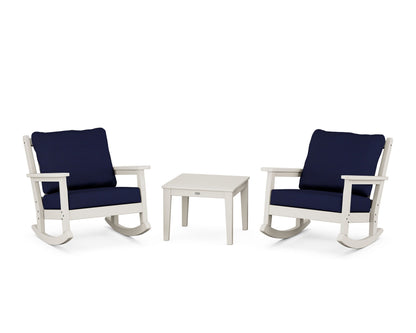 POLYWOOD® Chippendale 3-Piece Deep Seating Rocker Set in Sand / Navy