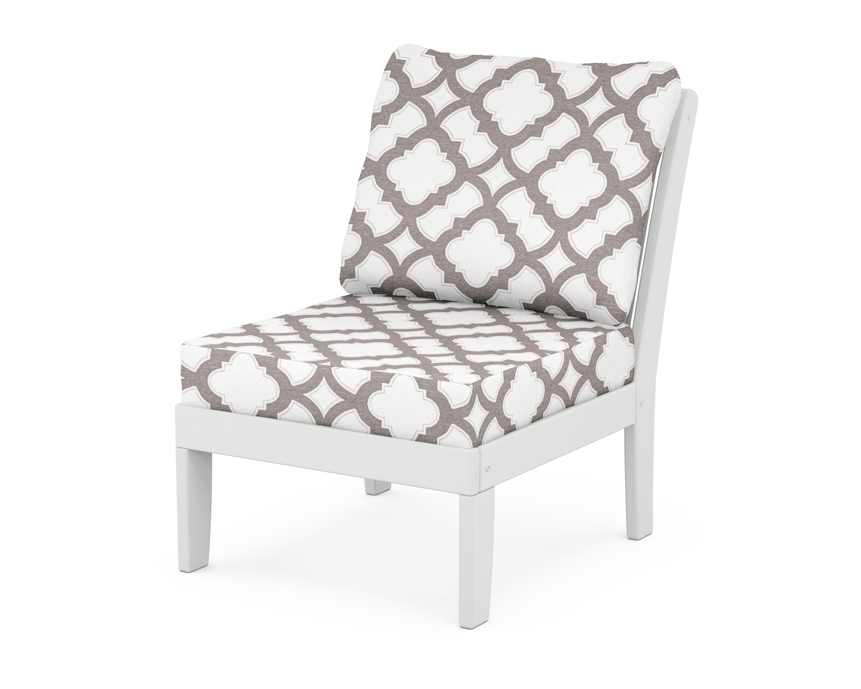 POLYWOOD® Braxton Modular Armless Chair in White / Trellis Grey Mist