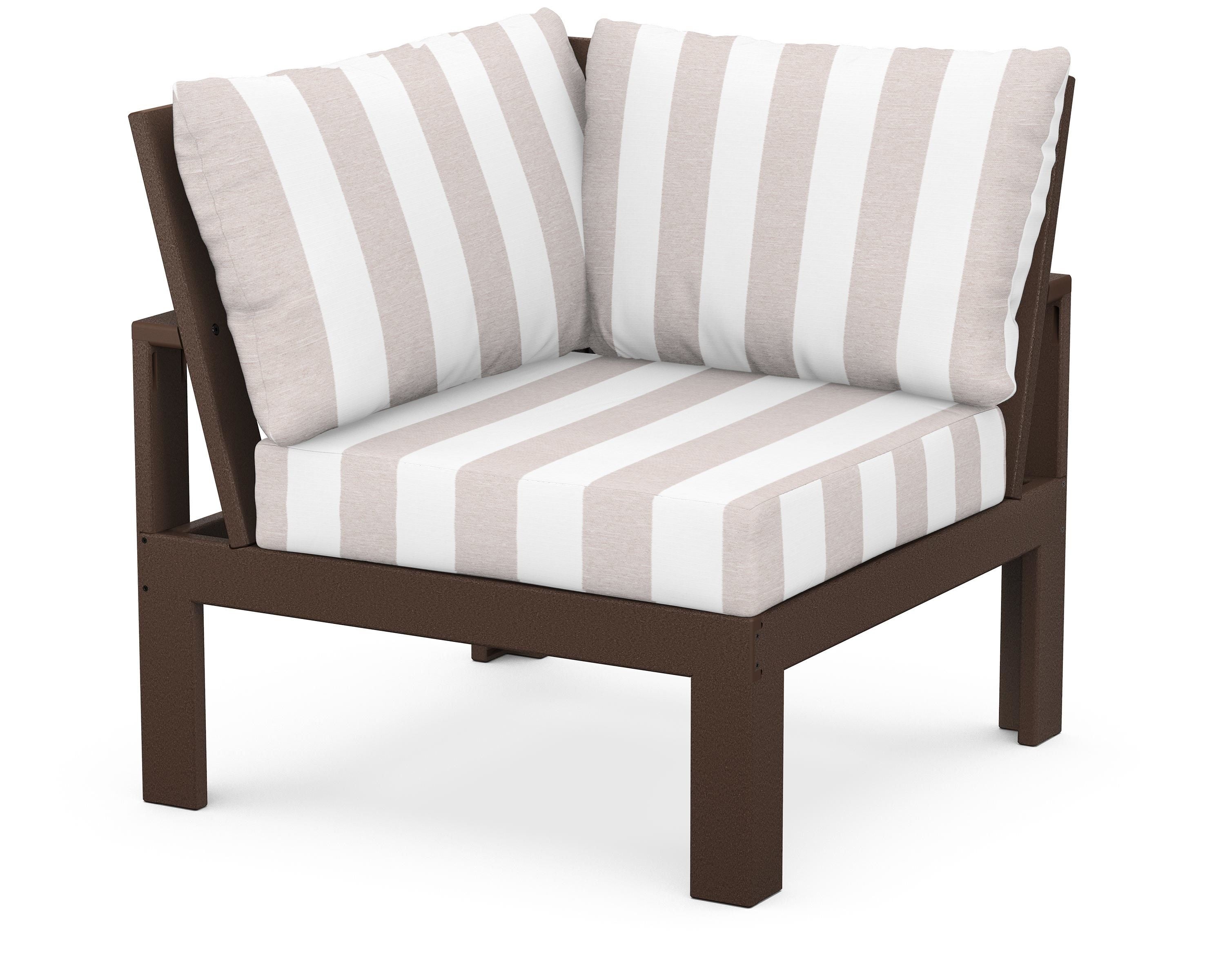 Unbranded Modular Corner Chair in Mahogany / Cabana Stripe Dune Burlap