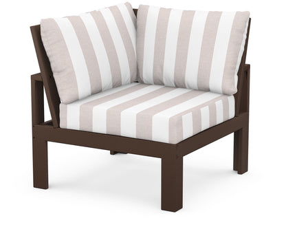 Unbranded Modular Corner Chair in Mahogany / Cabana Stripe Dune Burlap