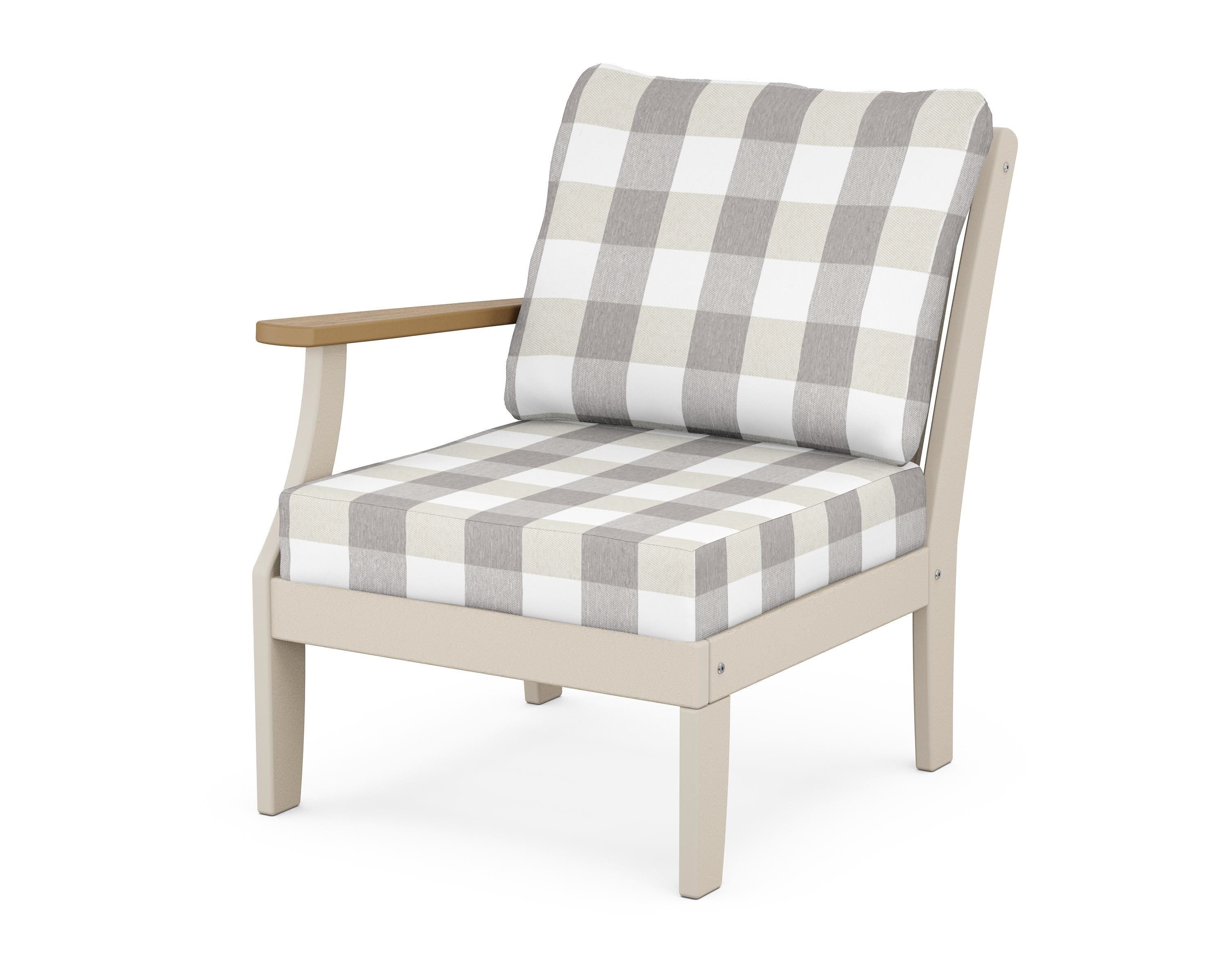 POLYWOOD® Braxton Modular Left Arm Chair in Sand / Natural / Buffalo Plaid Grey Mist
