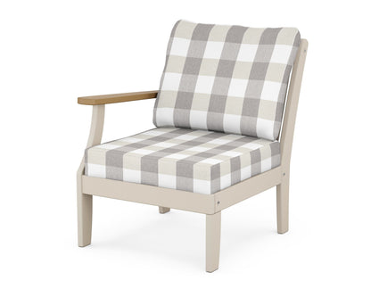 POLYWOOD® Braxton Modular Left Arm Chair in Sand / Natural / Buffalo Plaid Grey Mist