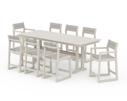 POLYWOOD® EDGE Sling 9-Piece Farmhouse Counter Set with Trestle Legs in Sand / Birch Sling