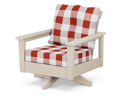 POLYWOOD® Prescott Deep Seating Swivel Chair in Sand / Buffalo Plaid Crimson