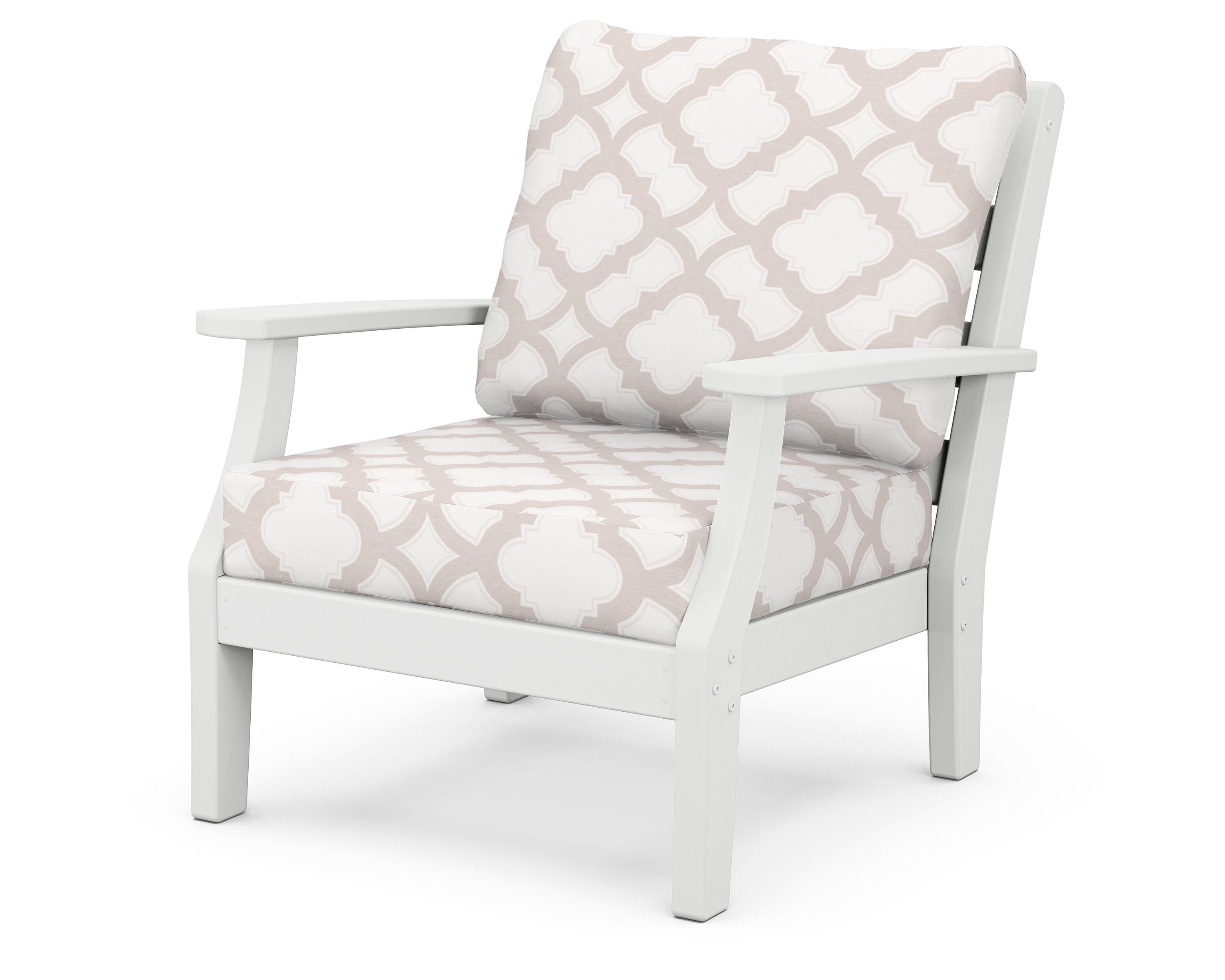 POLYWOOD® Chesapeake Deep Seating Chair in White / Trellis Dune Burlap