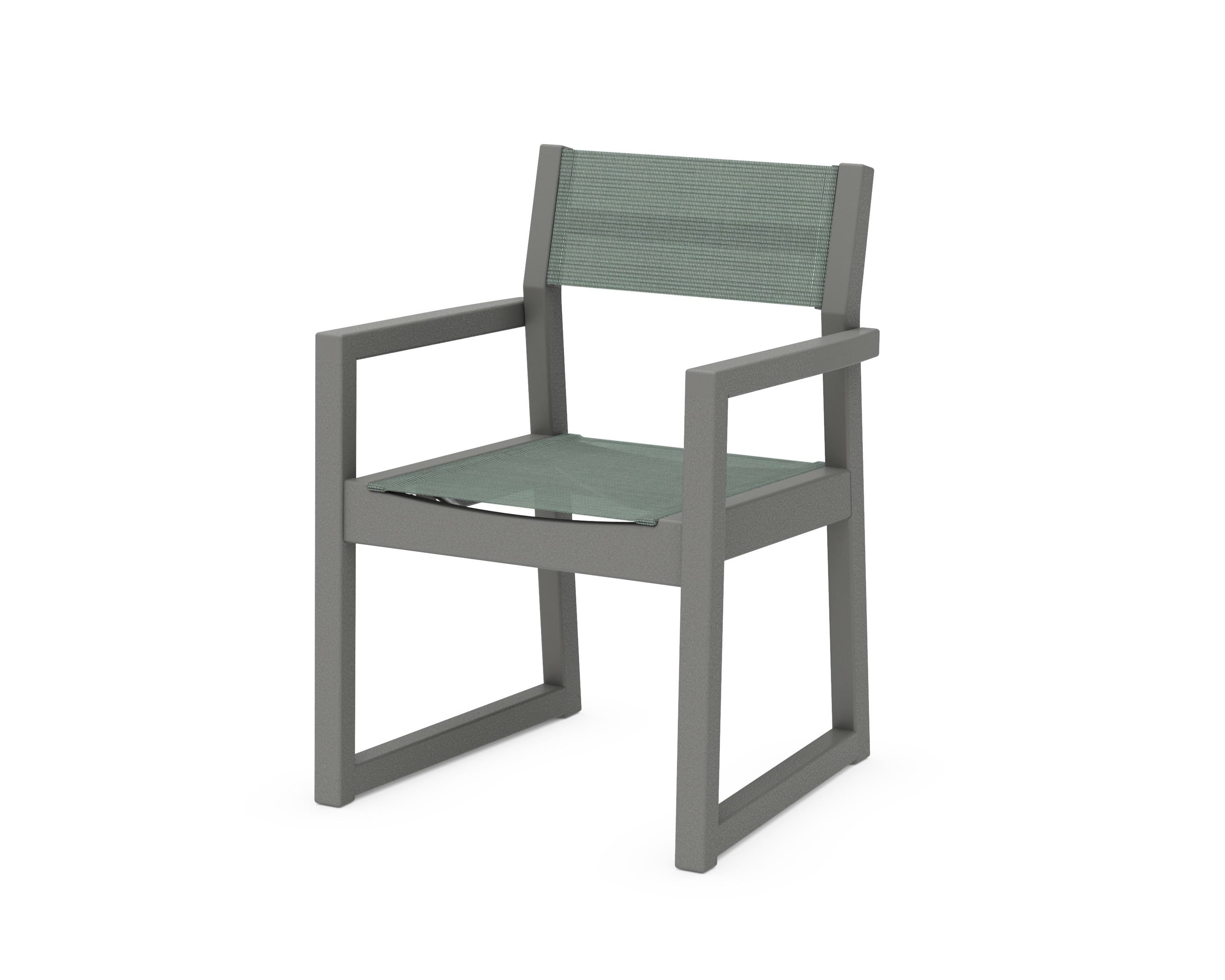 POLYWOOD® EDGE Sling Dining Arm Chair in Slate Grey / Dupioni Sea Mist Sling