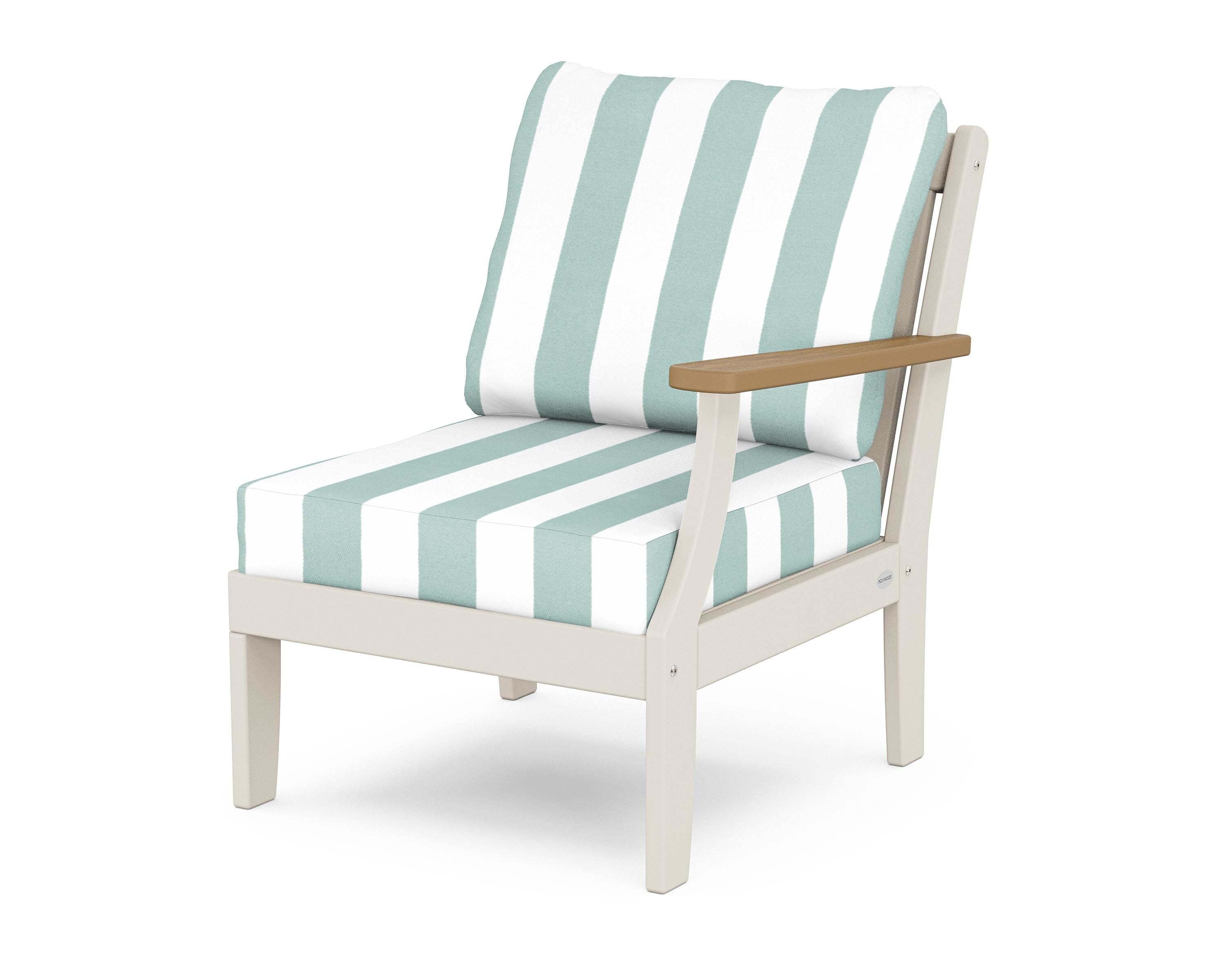 POLYWOOD® Braxton Modular Right Arm Chair in Sand / Natural / Cabana Stripe Glacier Spa