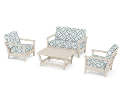 POLYWOOD® Harbour 4-Piece Deep Seating Set in Sand / Trellis Glacier Spa