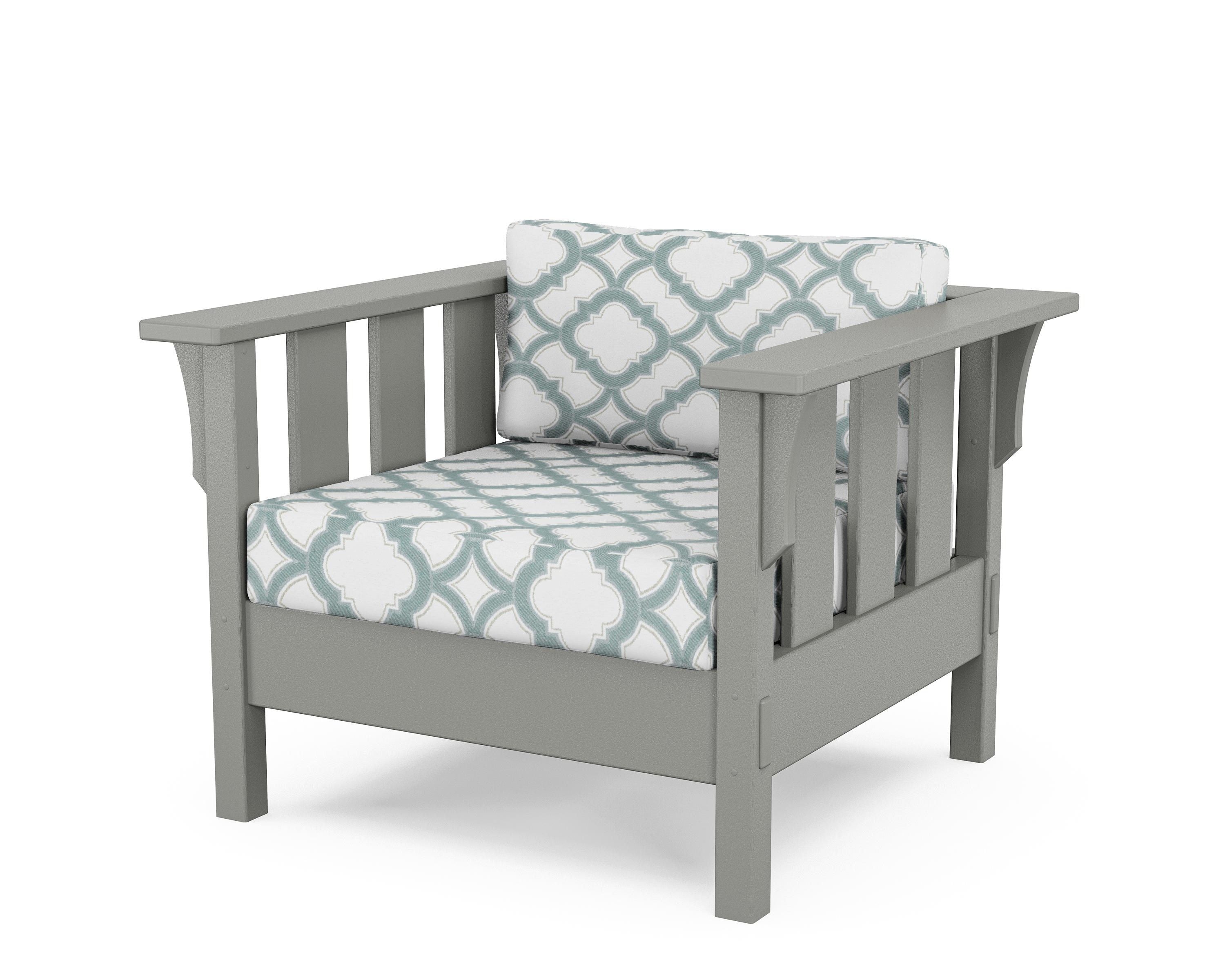 Martha Stewart by POLYWOOD® Acadia Deep Seating Chair in Slate Grey / Trellis Glacier Spa