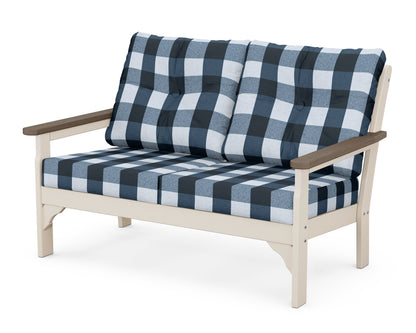 POLYWOOD® Vineyard Deep Seating Loveseat in Sand / Kona / Buffalo Plaid Marine Indigo