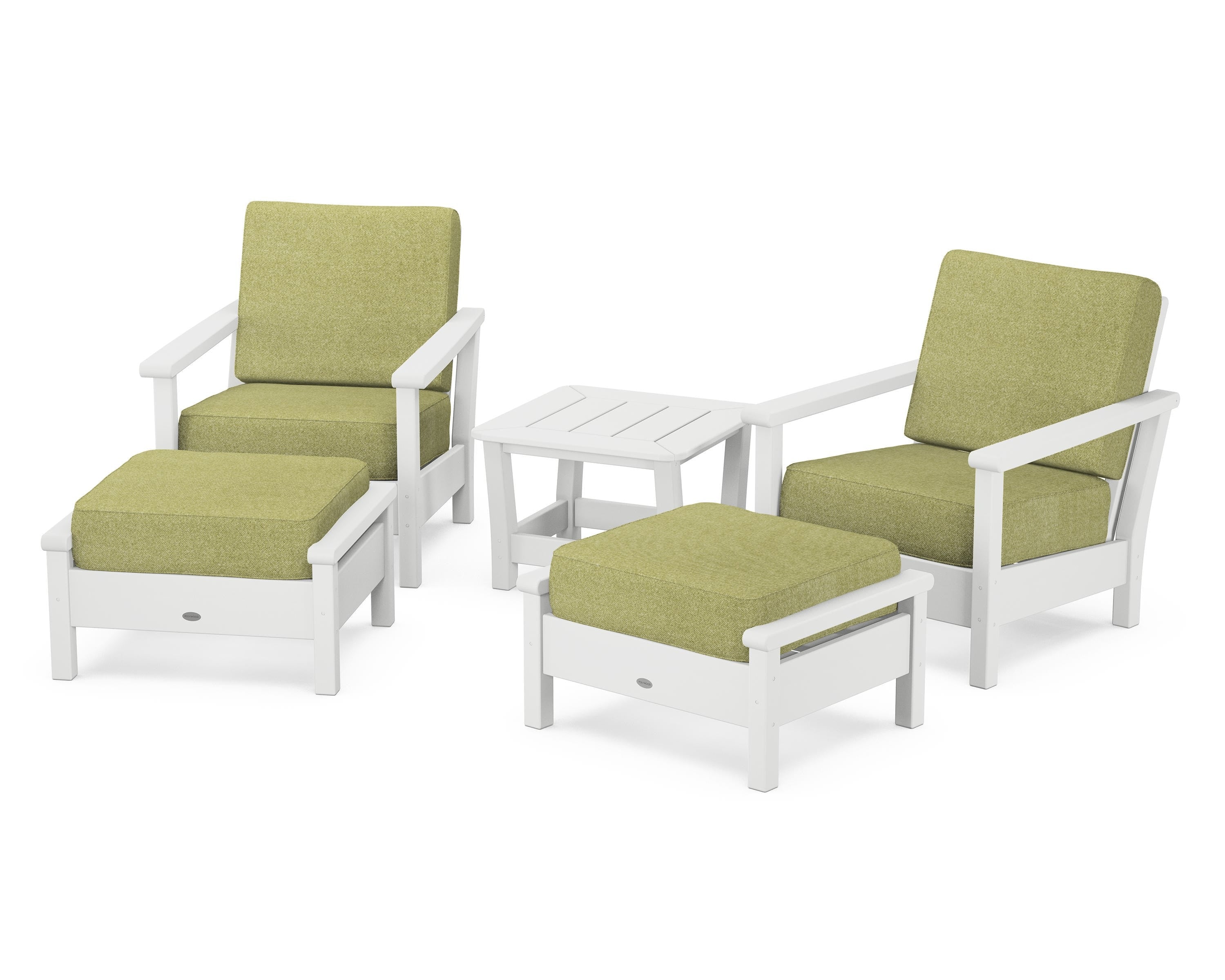 POLYWOOD® Harbour 5-Piece Deep Seating Chair Set in White / Chartreuse Boucle