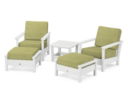 POLYWOOD® Harbour 5-Piece Deep Seating Chair Set in White / Chartreuse Boucle