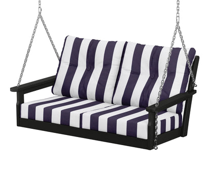 POLYWOOD® Vineyard Deep Seating Swing in Black / Cabana Stripe Navy