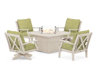 POLYWOOD® Braxton 5-Piece Deep Seating Set with Fire Table in Sand / Chartreuse Boucle