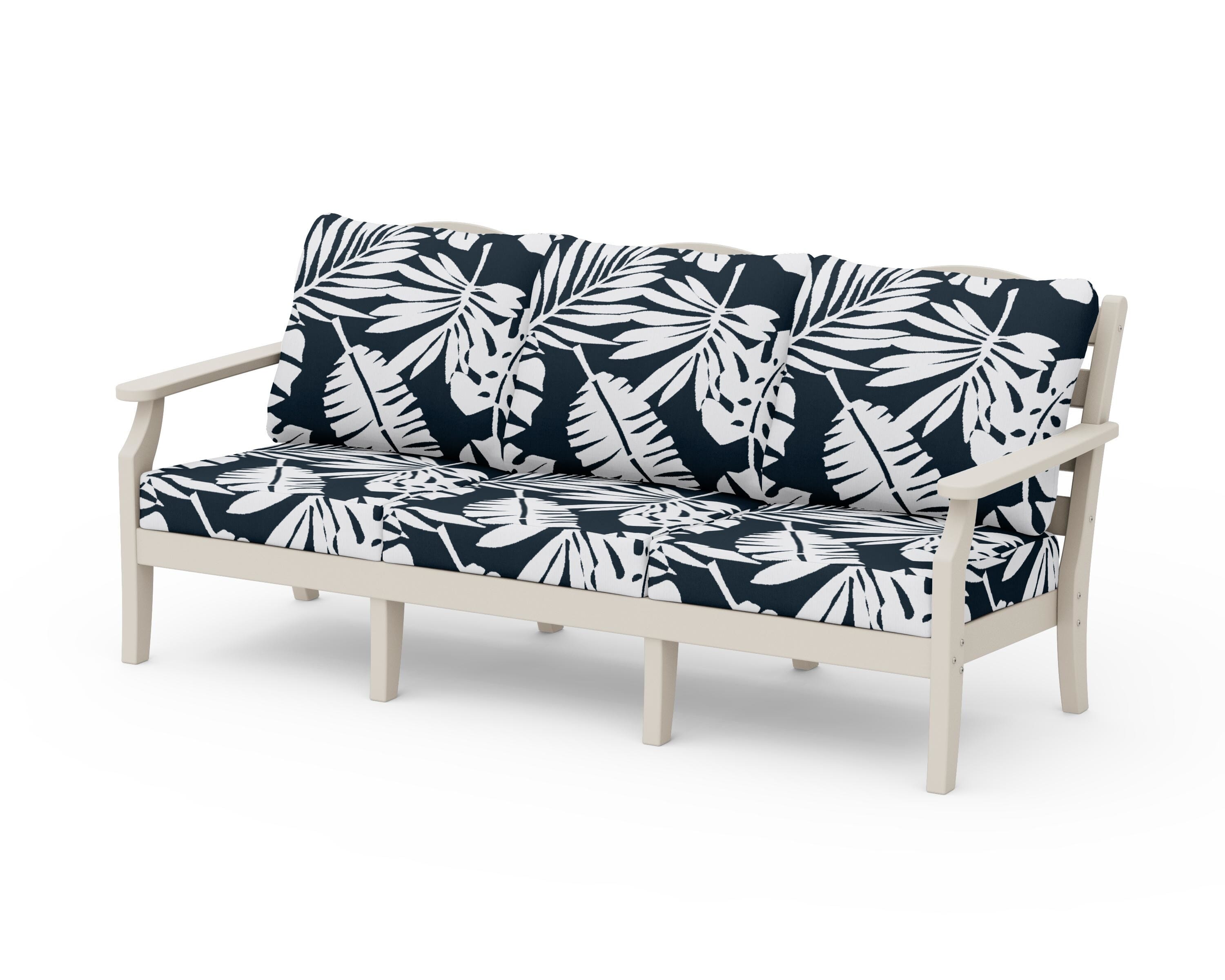 Draper James™ by  POLYWOOD® Savannah Deep Seating Sofa in Sand / Leaf Marine Indigo