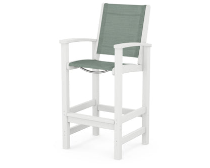 POLYWOOD® Coastal Bar Chair in White / Dupioni Sea Mist Sling
