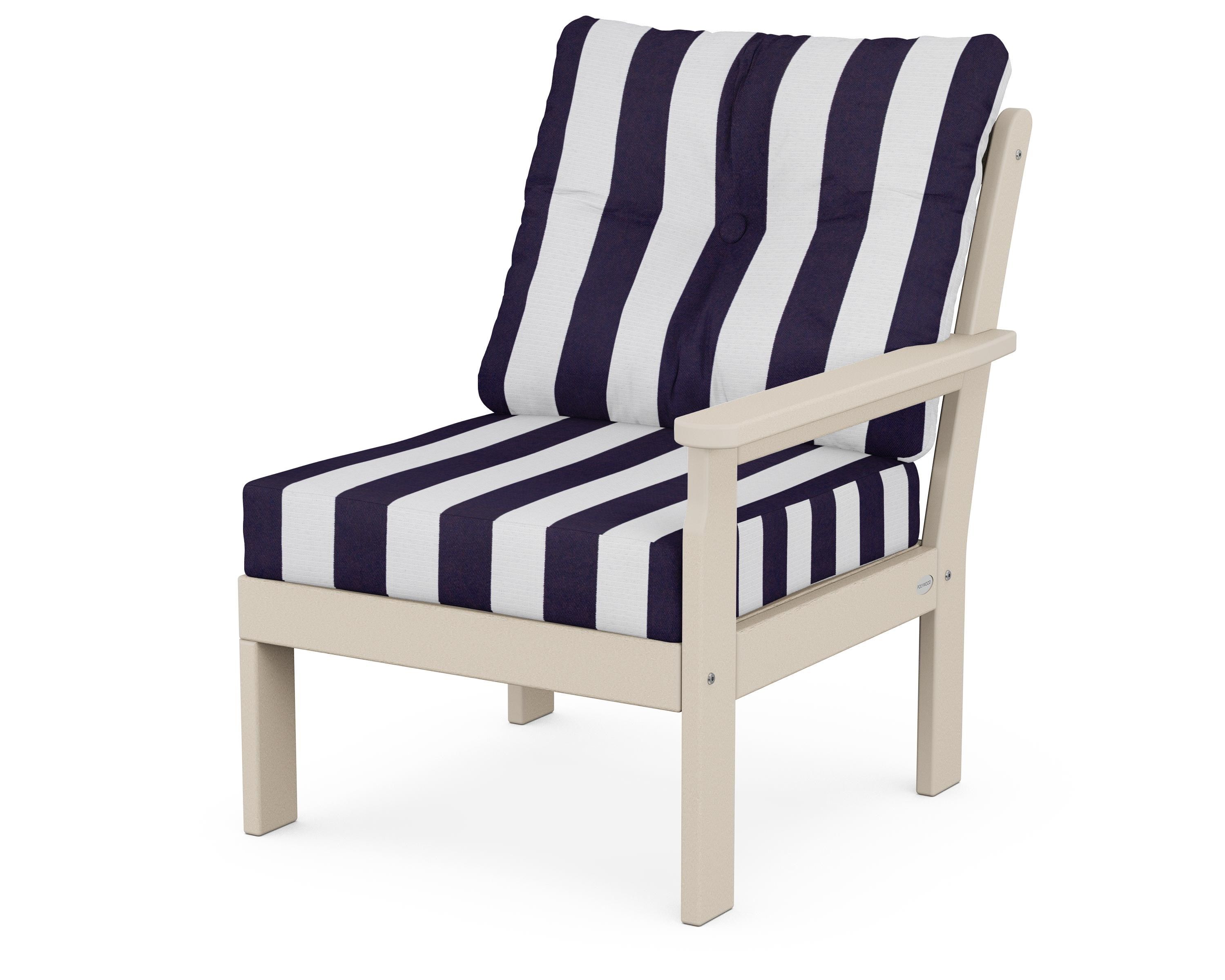 POLYWOOD® Vineyard Modular Right Arm Chair in Sand / Cabana Stripe Navy
