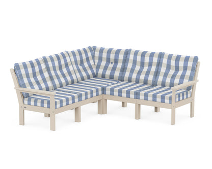 POLYWOOD® Vineyard 5-Piece Sectional in Sand / Buffalo Plaid Sky Blue