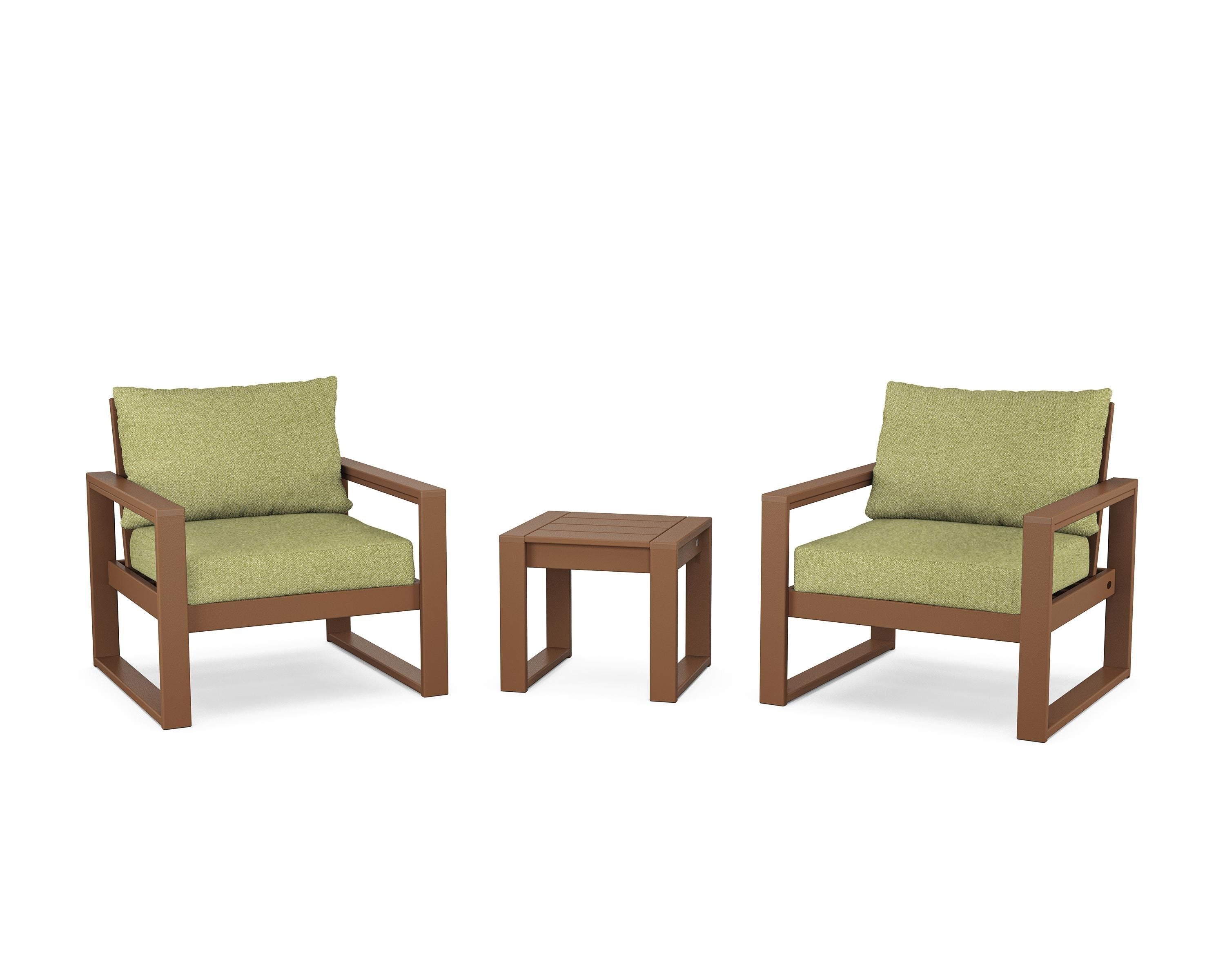 POLYWOOD® EDGE Sectional 3-Piece Deep Seating Set in Teak / Chartreuse Boucle