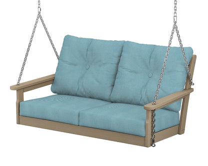 POLYWOOD® Vineyard Deep Seating Swing in Vintage Sahara / Lattice Sky Blue