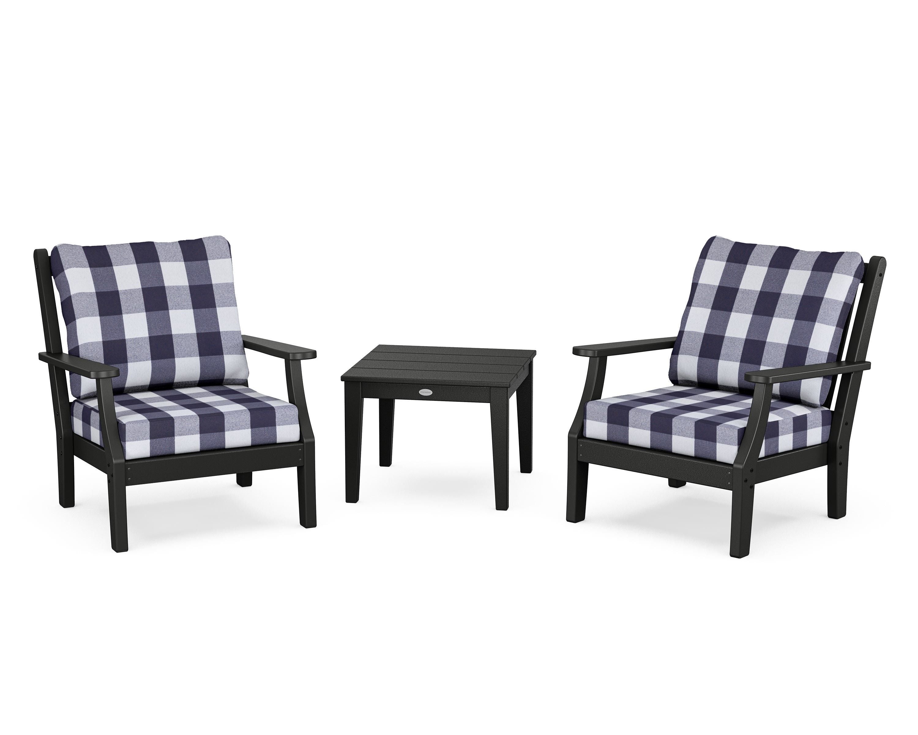 Country Living Wovendale 3-Piece Deep Seating Set in Black / Buffalo Plaid Navy