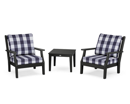 Country Living Wovendale 3-Piece Deep Seating Set in Black / Buffalo Plaid Navy