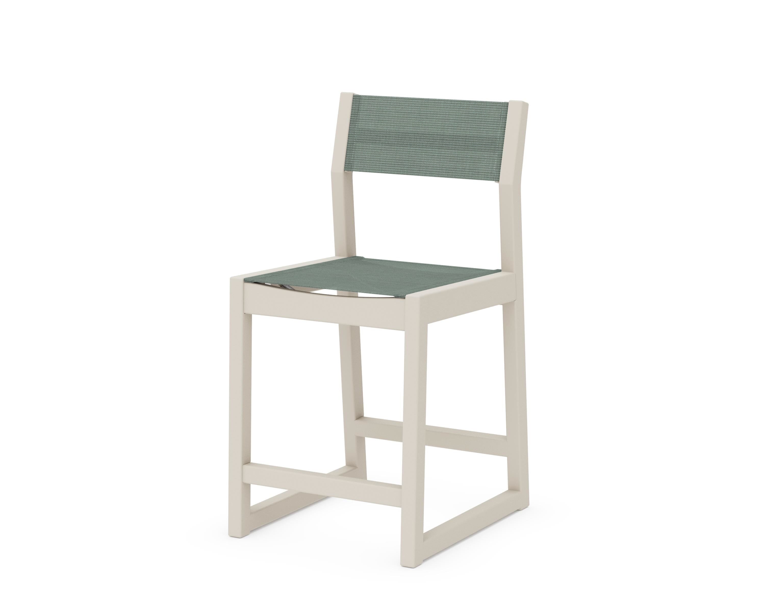 POLYWOOD® EDGE Sling Counter Side Chair in Sand / Dupioni Sea Mist Sling