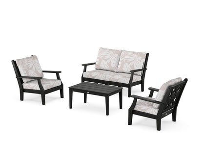 Country Living Wovendale 4-Piece Deep Seating Set with Loveseat in Black / Leaf Dune Burlap