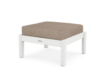 Martha Stewart by POLYWOOD® Chinoiserie Deep Seating Ottoman in White / Spiced Burlap