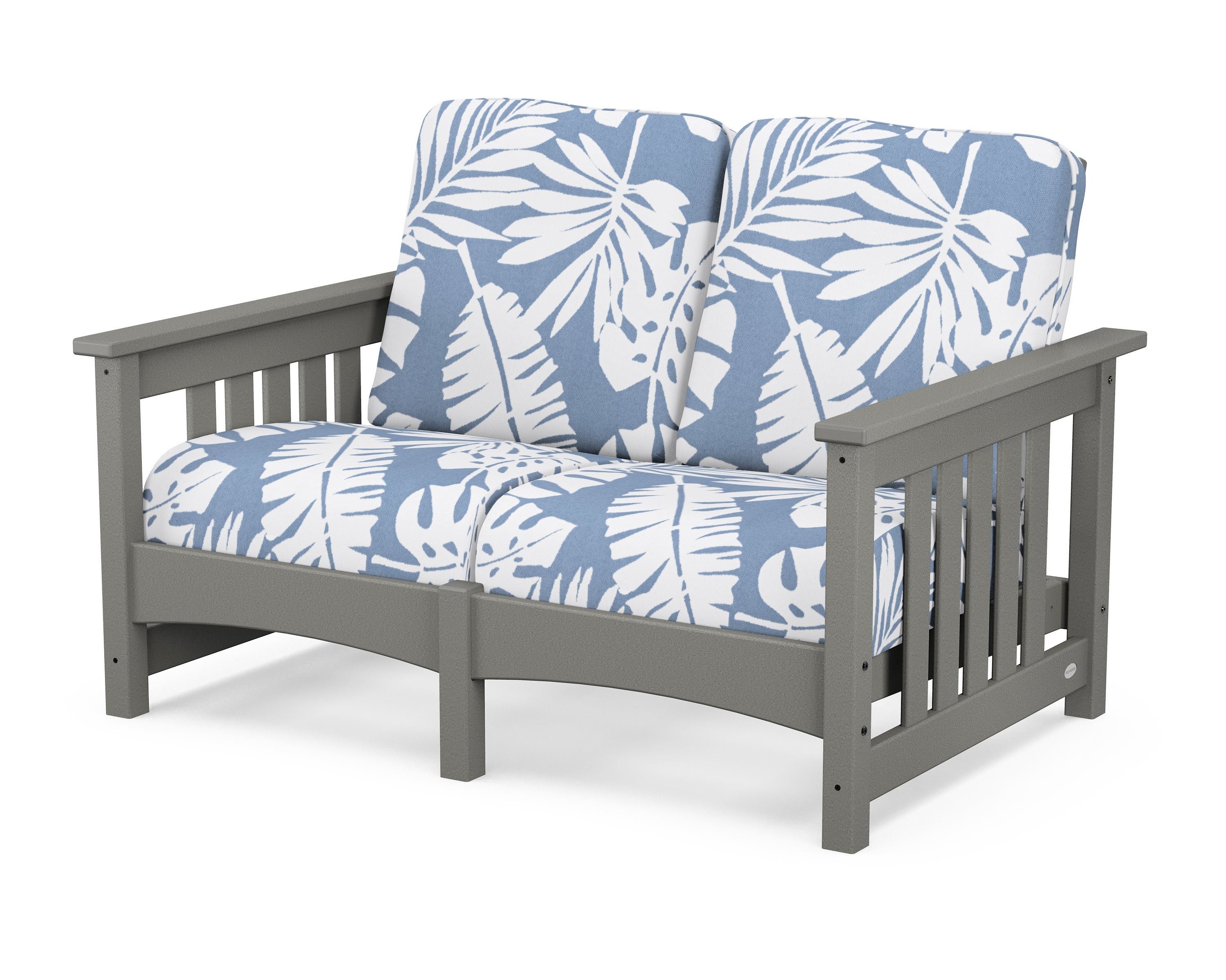 POLYWOOD® Club Mission Loveseat in Slate Grey / Leaf Sky Blue