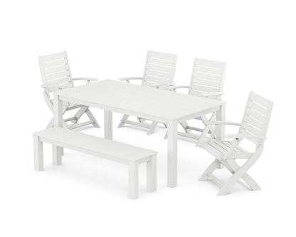 POLYWOOD® Signature Folding Chair 6-Piece Parsons Dining Set with Bench in White