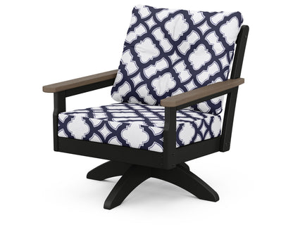 POLYWOOD® Vineyard Deep Seating Swivel Chair in Black / Kona / Trellis Navy