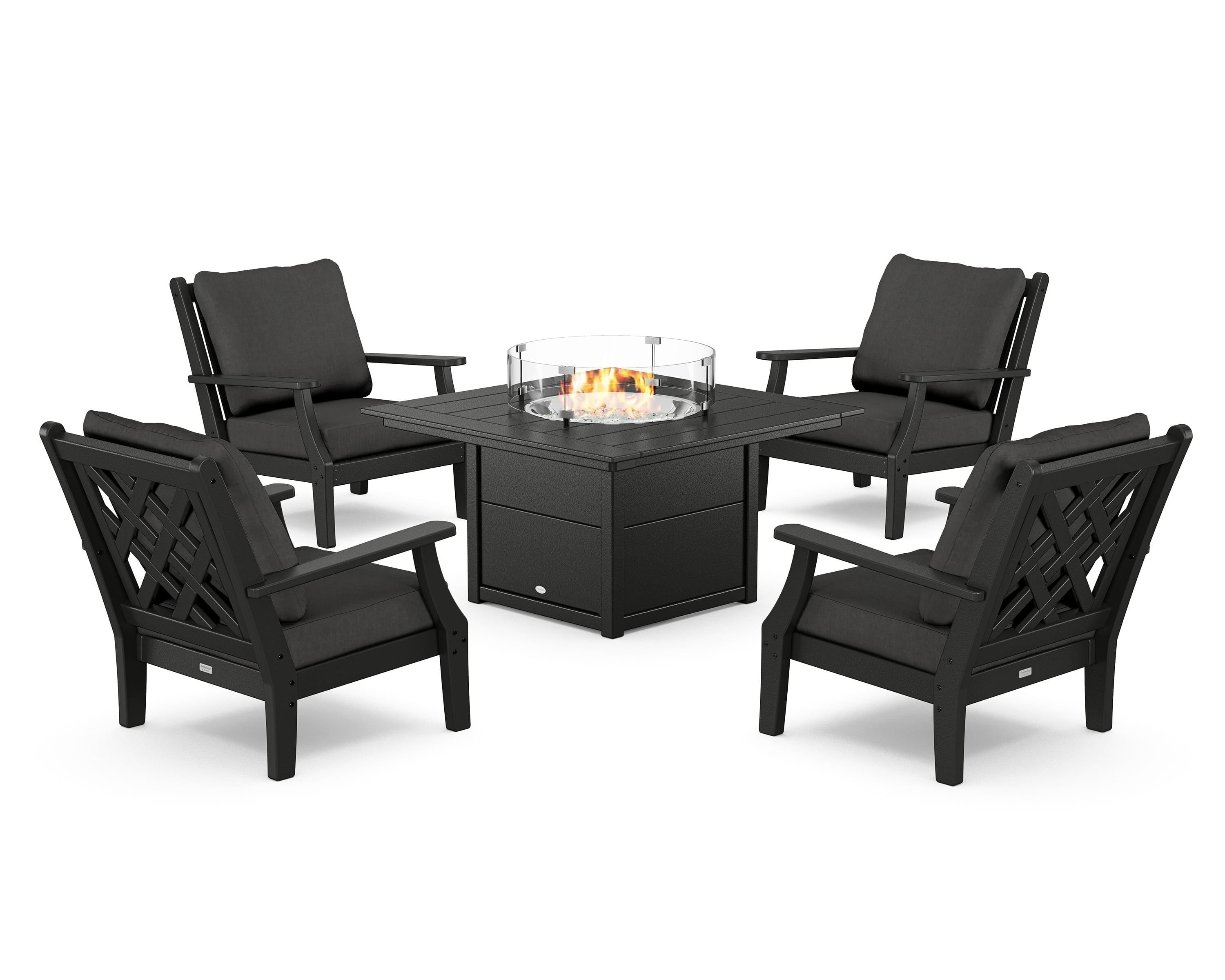 Country Living Wovendale 5-Piece Deep Seating Set with Fire Pit Table in Black / Spectrum Carbon